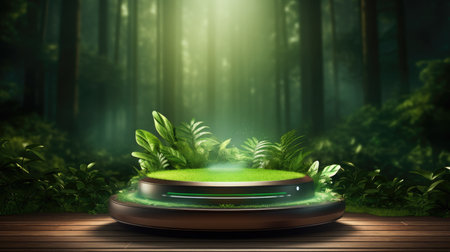 3d scene podium for presentation your product with nature theme backgroundの素材