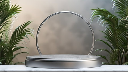 3d scene podium for presentation your product with nature theme backgroundの素材