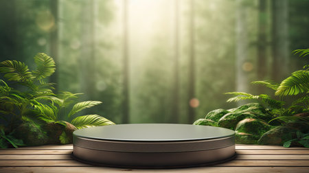 3d scene podium for presentation your product with nature theme backgroundの素材