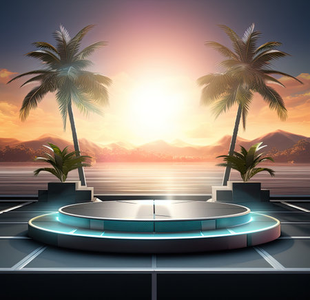 3d scene podium for presentation your product with nature theme backgroundの素材