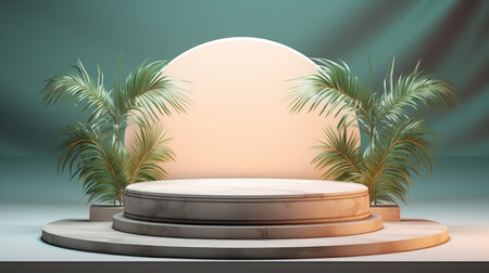 3d scene podium for presentation your product with nature theme backgroundの素材