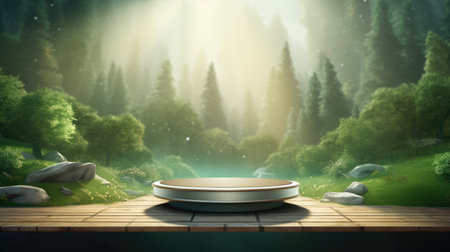 3d scene podium for presentation your product with nature theme backgroundの素材