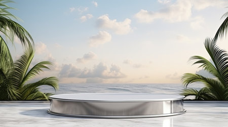 3d scene podium for presentation your product with nature theme backgroundの素材