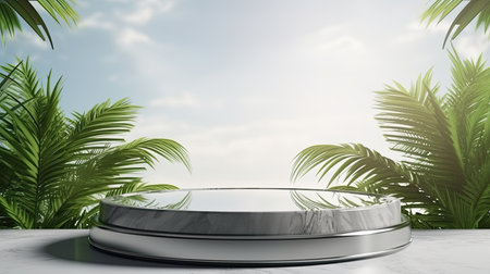 3d scene podium for presentation your product with nature theme backgroundの素材