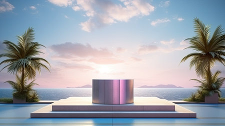 3d scene podium for presentation your product with nature theme backgroundの素材