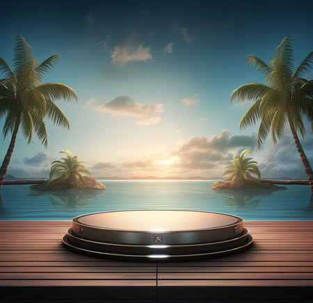 3d scene podium for presentation your product with nature theme backgroundの素材