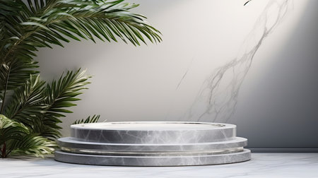 3d scene podium for presentation your product with nature theme backgroundの素材