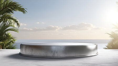3d scene podium for presentation your product with nature theme backgroundの素材