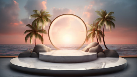 3d scene podium for presentation your product with nature theme backgroundの素材
