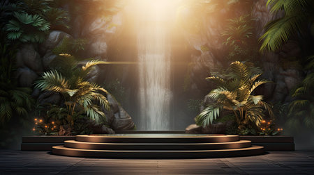 3d scene podium for presentation your product with nature theme backgroundの素材
