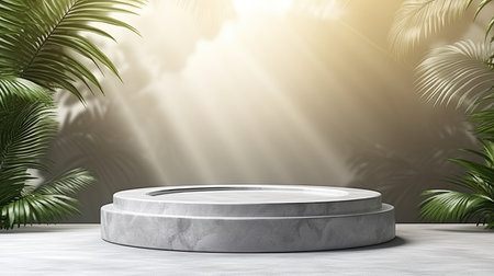 3d scene podium for presentation your product with nature theme backgroundの素材