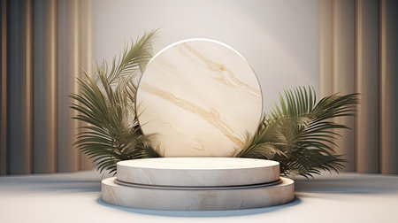 3d scene podium for presentation your product with nature theme backgroundの素材