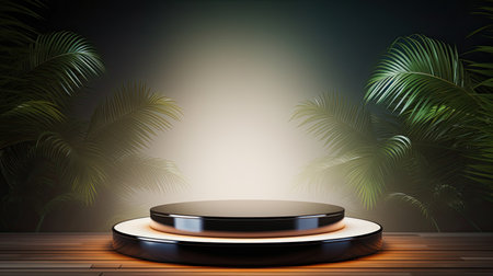 3d scene podium for presentation your product with nature theme backgroundの素材