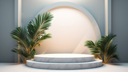 3d scene podium for presentation your product with nature theme backgroundの素材