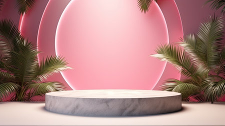 3d scene podium for presentation your product with nature theme backgroundの素材