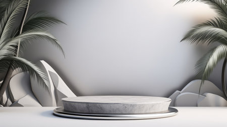 3d scene podium for presentation your product with nature theme backgroundの素材