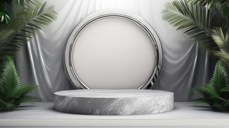 3d scene podium for presentation your product with nature theme backgroundの素材