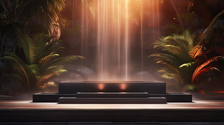 3d scene podium for presentation your product with nature theme backgroundの素材