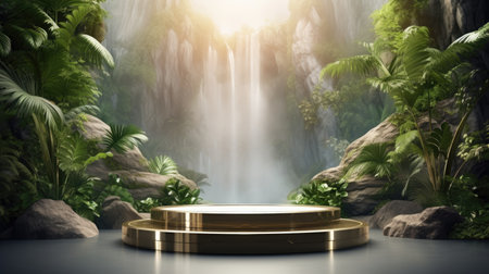 3d scene podium for presentation your product with nature theme backgroundの素材