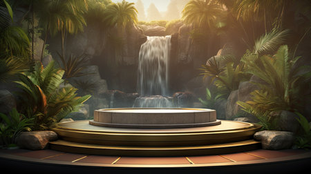 3d scene podium for presentation your product with nature theme backgroundの素材