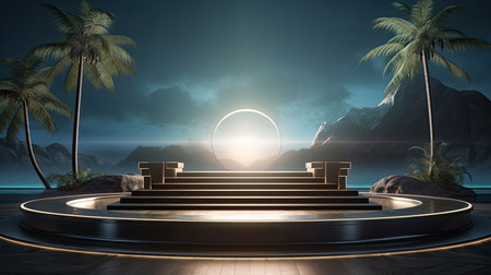 3d scene podium for presentation your product with nature theme backgroundの素材