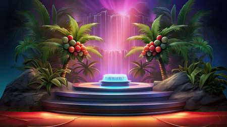 3d scene podium for presentation your product with nature theme backgroundの素材