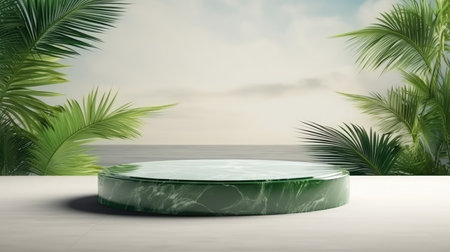 3d scene podium for presentation your product with nature theme backgroundの素材
