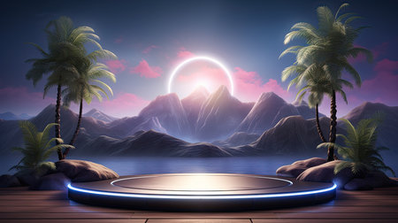 3d scene podium for presentation your product with nature theme backgroundの素材