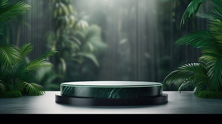 3d scene podium for presentation your product with nature theme backgroundの素材