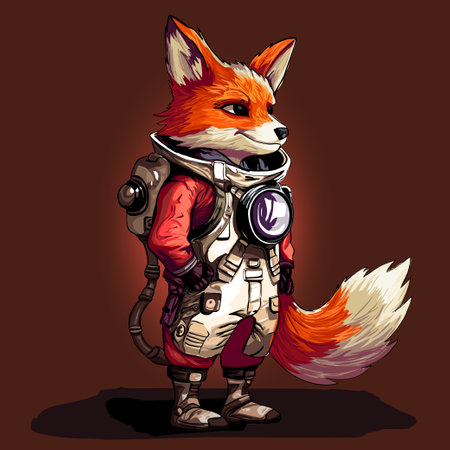 Fox in Space, A Playful Cartoon Illustration with Brush Strokes and Vibrant Orange Tonesのイラスト素材