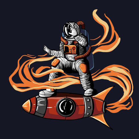 Space adventure with futuristic surfing astronaut