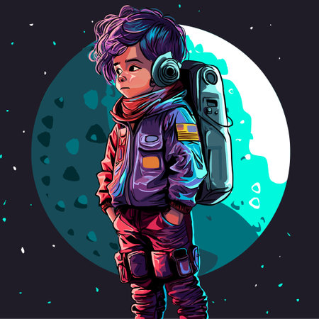 Illustration of Boy Astronaut Missing Someone on the Moonのイラスト素材