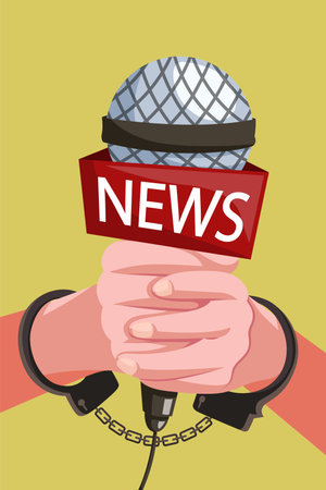 world press freedom day, illustration of the hands of a news journalist in handcuffsのイラスト素材