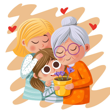 world women's day, cartoon illustration of strong women from across generationsのイラスト素材