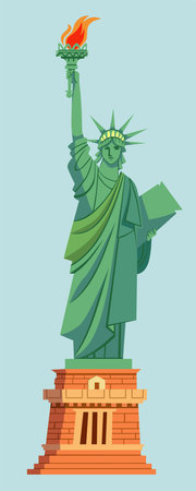 new york city icon statue of liberty illustration design in cartoon flat styleのイラスト素材