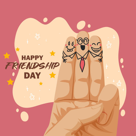 happy friendship day illustration poster of fingers embracing each other like a group of close friendsのイラスト素材