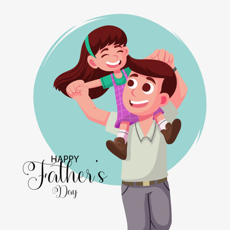 illustration of a father holding his child full of love and affection. Happy Father Dayのイラスト素材