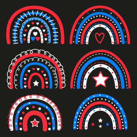 4th of july rainbow rainbow. Happy Independence Day of the United States of America. Can be used as a greeting card, banner, background.のイラスト素材