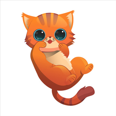 cute playing act orange cat. kitten pet with blue eyes vector illustrationのイラスト素材