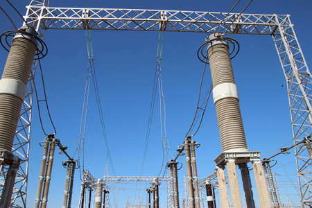part of high-voltage substation with switches and disconnectors