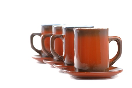 Brown cups for tea or coffee. Group. Abstract construction.の写真素材