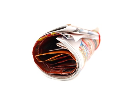 Newspapers and magazines curtailed by a tube. Morning news to reading.の写真素材