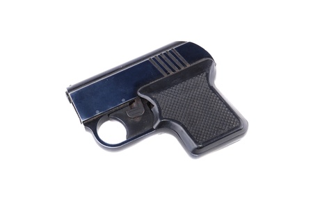 Pistol of black colour for giving of sound signals on a white background