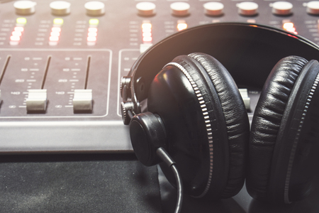 Close-up of boutique recording studio control desk.の写真素材