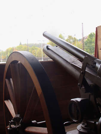 Iron cannon on the train from the first world war.の写真素材