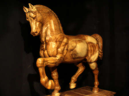 Wooden model of the horse statue standing on the two legs.の写真素材