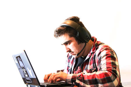 man chatting on computerの写真素材