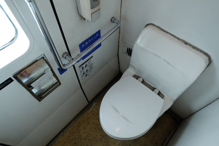 Interior of an train with a toilet.の写真素材