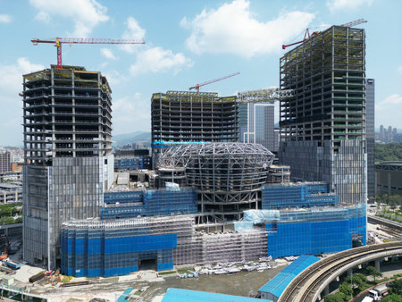 High-rise buildings under construction in Taipei city.の写真素材