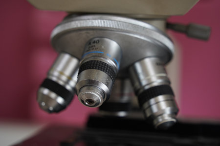 Microscope close-up in laboratory. Microscope for scientific research.